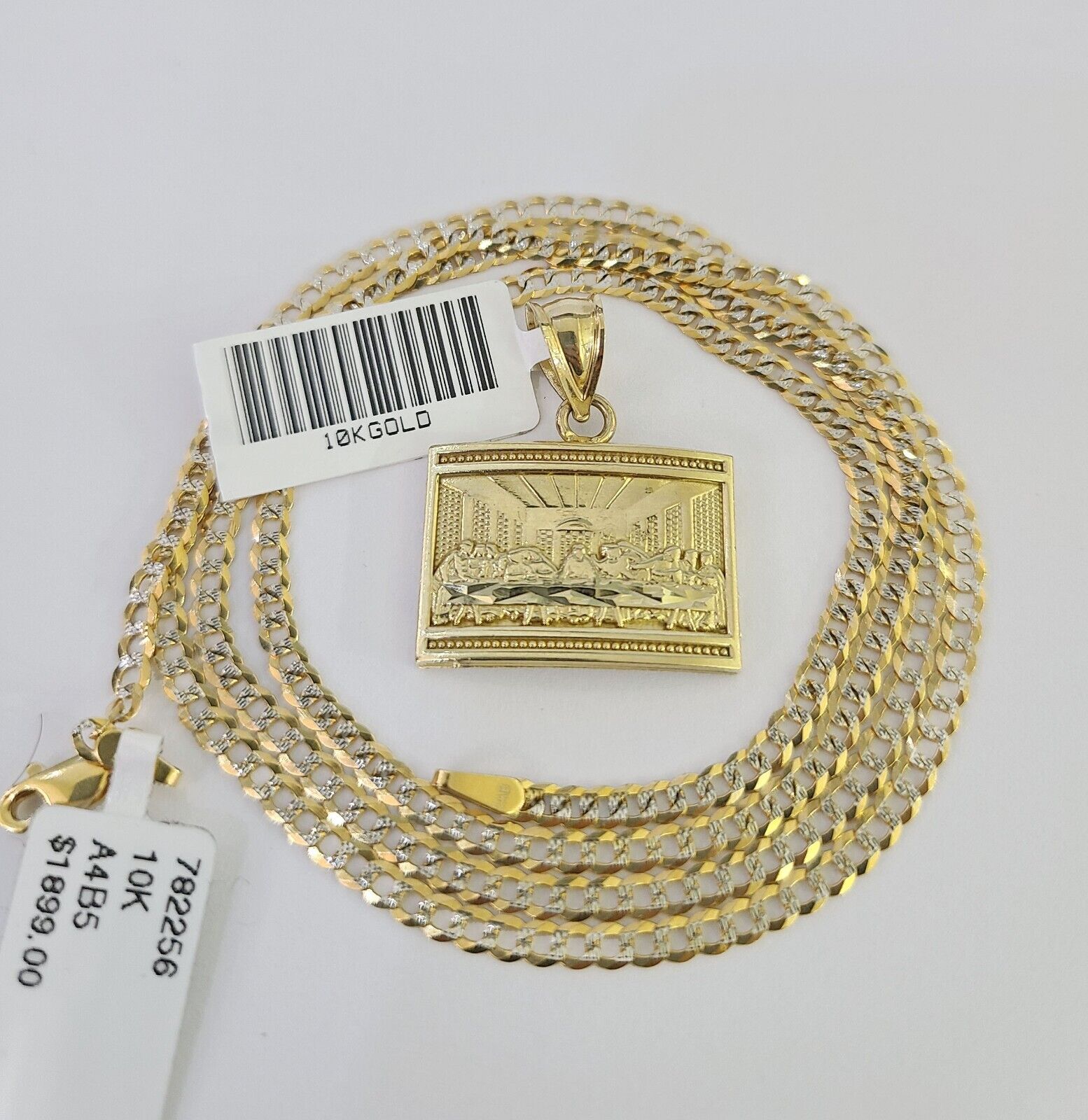 10k Solid Gold Cuban Curb Chain Last Supper Pendant 2mm 18"-24" SET Necklace
